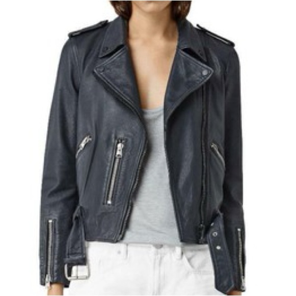 All Saints Wyatt Zip Biker Jacket Size US 2 UK 6 EU 34 - Picture 1 of 8